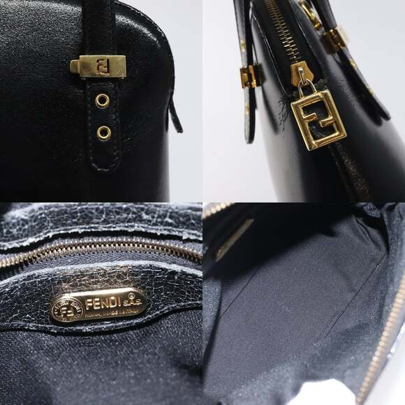 FENDI Hand Bag Leather Black Gold - Picture 11 of 12